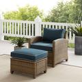 Bradenton 2Pc Outdoor Wicker Armchair Set Navy/ Weathered Brown - Armchair & Ottoman - Crosley KO70181WB-NV