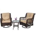 Canora Grey Batsheva Outdoor Rotary Rocking Chair Iron Art Chair 3 Pieces, w/ Fabric Cushion, Suitable for Backyard Wicker/Rattan in Brown | Wayfair