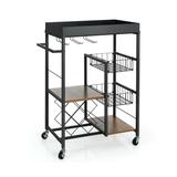 Costway Kitchen Island Cart on Wheels with Removable Top and Wine Rack-Rustic Brown