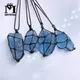 Collier pendentif en pierre de cristal brut brut naturel pierre précieuse fluorite bleue ciel