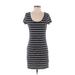 H&M Casual Dress - Mini Scoop Neck Short Sleeve: Black Stripes Dresses - Women's Size Small