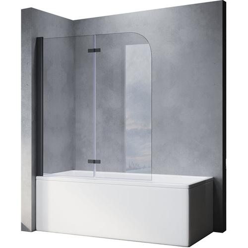Sonni – Badewannenaufsatz faltbar Schwarz 120x140cm nano Glas esg 6mm Duschabtrennung für Badewannen