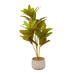 Green Faux Foliage Crotons Artificial Plant with Realistic Leaves and Floral Patterned Pot - 16"L x 18"W x 30"H