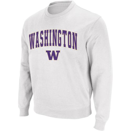 Weißes Colosseum Washington Huskies Arch & Logo Rundhals-Sweatshirt für Herren