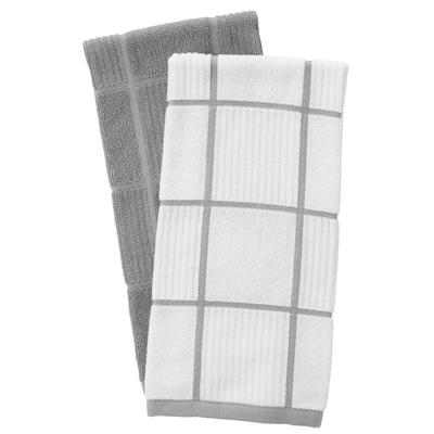 Solid And Check Parquet Kitchen Towel, Two Pack by T-fal in Gray