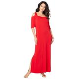 Plus Size Women's Ultrasmooth® Fabric Cold-Shoulder Maxi Dress by Roaman's in Vivid Red (Size 30/32)