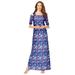 Plus Size Women's Ultrasmooth® Fabric Cold-Shoulder Maxi Dress by Roaman's in Navy Butterfly Print (Size 30/32)