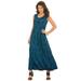 Plus Size Women's Sleeveless Crinkle Dress by Roaman's in Vibrant Blue Ikat (Size 42/44)