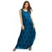 Plus Size Women's Sleeveless Crinkle Dress by Roaman's in Vibrant Blue Ikat (Size 22/24)