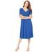 Plus Size Women's Ultrasmooth® Fabric V-Neck Swing Dress by Roaman's in True Blue (Size 14/16)