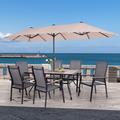 Lark Manor™ Alyah Rectangular 6 - Person 61.42" Long Outdoor Dining Set w/ Umbrella Plastic/Metal in Black | 100 W x 80 D in | Wayfair