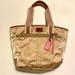 Coach Bags | Coach Gold Sateen Pink Leather Hampton Weekend Tote Handbag Tan (Zip Closure) | Color: Gold/Tan | Size: Os