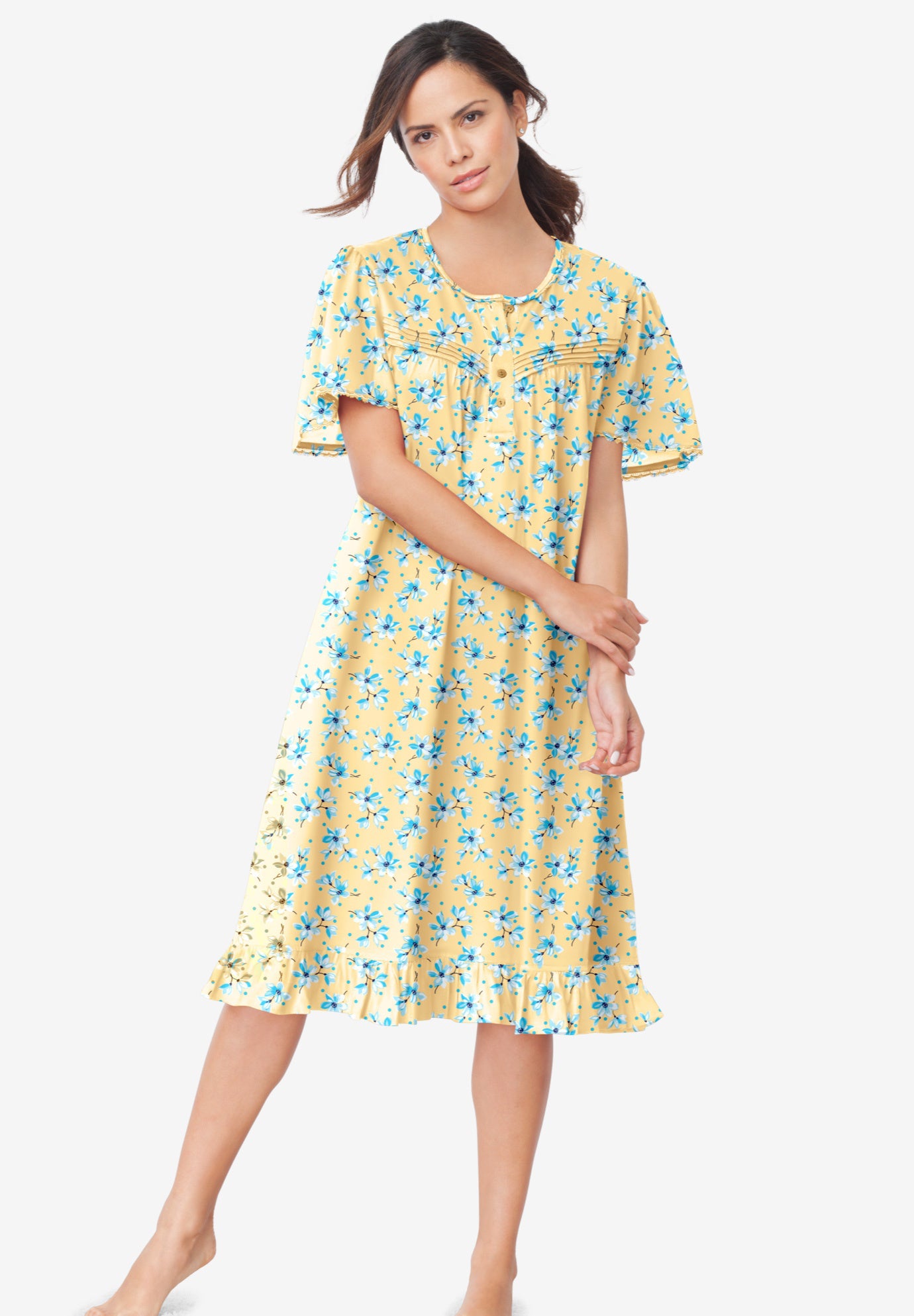 Plus Size Women's Short Floral Print Cotton Gown by Dreams & Co. in Banana Blossom (Size 1X) Pajamas