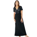 Plus Size Women's Long Lace Top Stretch Knit Gown by Amoureuse in Black (Size 5X)