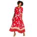 Plus Size Women's Short-Sleeve Crinkle Dress by Woman Within in Vivid Red Bloom Flower (Size M)