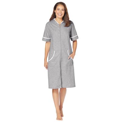 Plus Size Women's Short French Terry Robe by Dreams & Co. in Heather Grey (Size 2X)