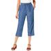 Plus Size Women's Chambray Wide-Leg Capri Pant by Roaman's Denim 24/7 in Light Stonewash (Size 26 W)