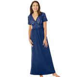 Plus Size Women's Long Lace Top Stretch Knit Gown by Amoureuse in Evening Blue (Size M)