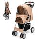 COSTWAY Folding Pet Stroller, 4 Lockable Wheels Dog Travel Pushchair Cat Buggy with Safety Belt, Adjustable Canopy, Cup Holder & Storage Basket, Dogs Cats Prams for Small Medium Pets (Beige)