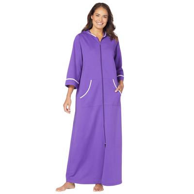 Plus Size Women's Long French Terry Robe by Dreams & Co. in Plum Burst (Size 2X)