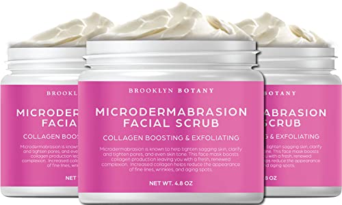Brooklyn Botany Microdermabrasion Facial Scrub 4.8 oz – Exfoliating Face Scrub for Tightening and Brightening Skin - Face Exfoliator for Acne Scars, Wrinkles, Fine Lines and Aging Spots - Pack of 3