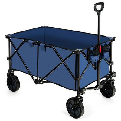 Costway Outdoor Folding Wagon Cart with Adjustable Handle and Universal Wheels-Navy
