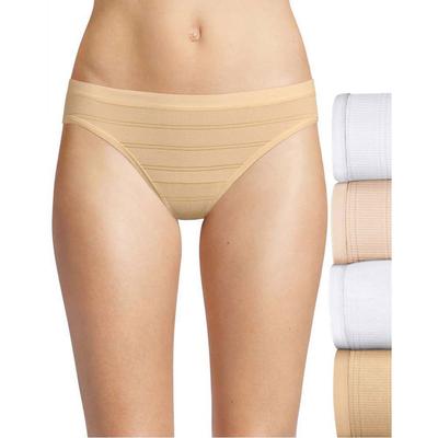 Hanes Women's Ultimate Comfort Flex Fit Bikini 4-Pack (Size 8) White/Buff/Soft Taupe, Polyester,Spandex