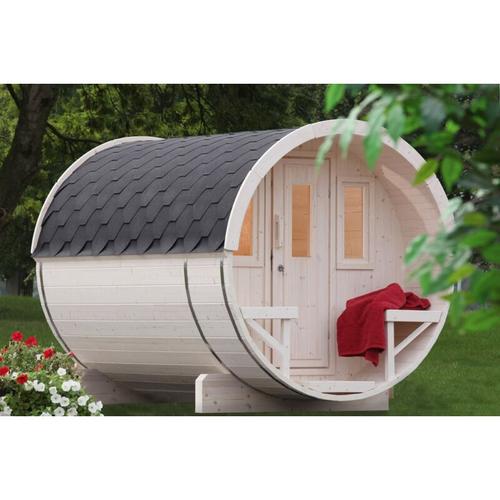 Saunafass 280 Fasssauna 2 Sitzbänke aus Holz in Naturbelassen Sauna Wandstärke: 42 mm Außensauna