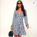 Free People Dresses | Free People Pradera Ivory Floral Print Long Sleeve Wrap Mini Dress | Color: Blue/Cream | Size: Xs