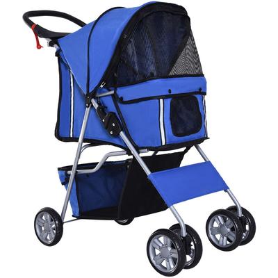 Pawhut - Hundewagen klappbar mit Becherhalter Sonnendach Blau - Blau