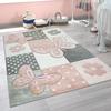 Kids Room Rug with Butterflies and pink Flowers in Pastel Colors