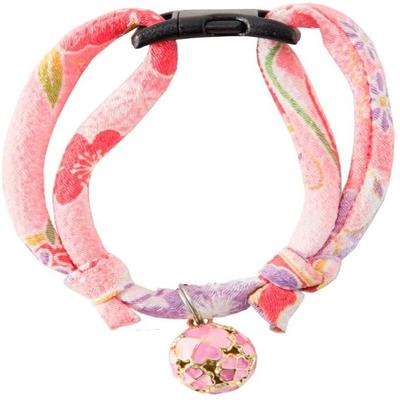 Necoichi Pink Chirimen Cat Collar with Clover Bell, .02 LB