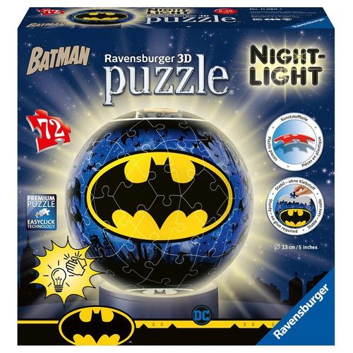 Ravensburger 3D Puzzle 11080 - Nachtlicht Puzzle-Ball Batman - 72 Teile - Ab 6 Jahren, Led Nachttischlampe Mit Klatsch-M