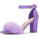 Allegra K Women's Ankle Strap Faux Fur Block Heels Sandals Purple 5 UK/Label Size 7 US