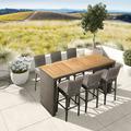 Wade Logan® Alisha-Marie Patio Dining Bar Height Dining Set Wood/Teak in Brown/White | Wayfair 559C0D4BB5F34B5E96A6807CD6996130