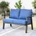 OVIOS Outdoor Steel Frame Bench Wicker Solid Pattern Cushion Loveseat