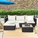 5PCS Patio Rattan Furniture Set Sectional Conversation Sofa w/ Coffee