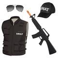 Boland - SWAT-Set für Erwachsene, schwarz-weiß, Gewehr-Attrappe, Weste, Mütze und Brille, Waffe, Jacke, Basecap, Sonnenbrille, Kostüm, Karneval, Mottoparty