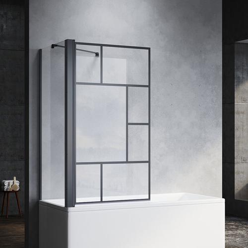 Sonni – Badewannenaufsatz schwarz faltbar nano esg glas Höhe:140 cm mit Seitenwand 70×140 cm