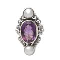 Frangipani Queen,'Cultured pearl and amethyst ring'