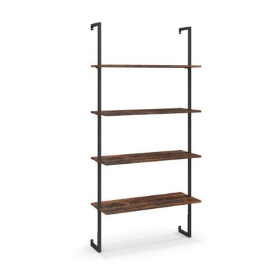 Costway 4-Tier Industrial Ladder Bookshelf with Metal Frame-Coffee