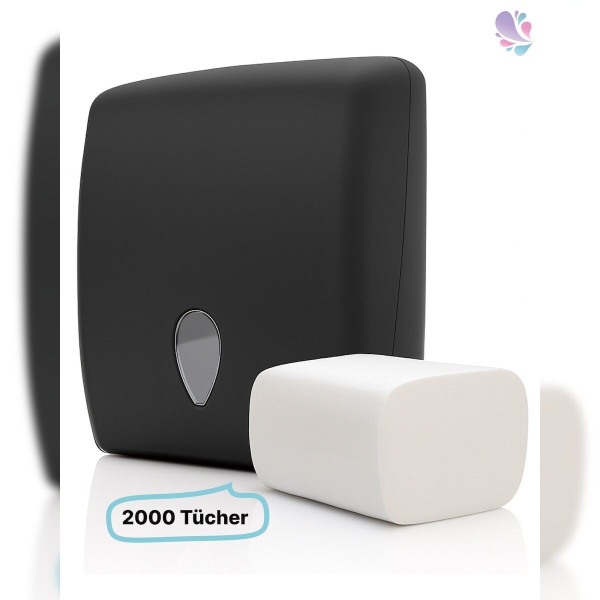 Blanc HYGIENIC SET: Falthandtuchspender INFINITY Schwarz matt + 2.000 Blatt Handtuchpapier Zick-Zack PREMIUM Zel-TAD, Interfold, weiß, 2-lagig Image