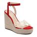 Jessica Simpson Shoes | Jessica Simpson Red Clear Flower Wedge Heel Sandal Shoes | Color: Cream/Red | Size: 9