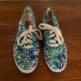 Lilly Pulitzer Shoes | Lily Pulitzer X Keds Women Size 7.5 Tropical Preppy Lace Up Sneakers Blue Green | Color: Blue/Green | Size: 7.5