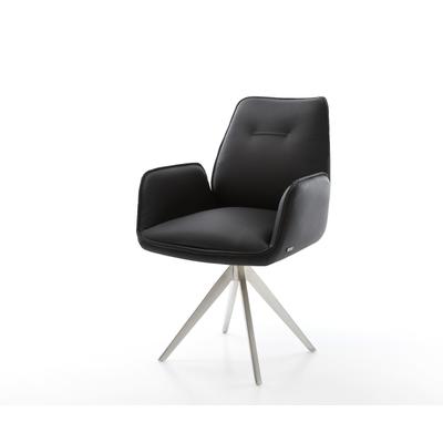 DELIFE Esszimmerstuhl Zoa-Flex Echt-Leder Schwarz Kreuzgestell kantig Edelstahl Taschenfederkern, Esszimmerstühle Image