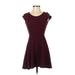 Frenchi Casual Dress - A-Line: Burgundy Print Dresses - Women's Size X-Small