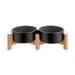 Black Ceramic & Bamboo Elevated Dog Double Diner, 7 Cups, Large