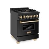 "ZLINE Autograph Edition 24"" 2.8 cu. ft. Dual Fuel Range with Gas Stove and Electric Oven in Black Stainless Steel with Gold Accents (RABZ-24-G) - ZLINE Kitchen and Bath RABZ-24-G"