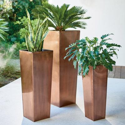 Stainless Steel Tall Tapered Planter Pots - Copper...