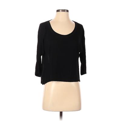 Love Culture 3/4 Sleeve T-Shirt: Black Solid Tops - Women's Size Medium